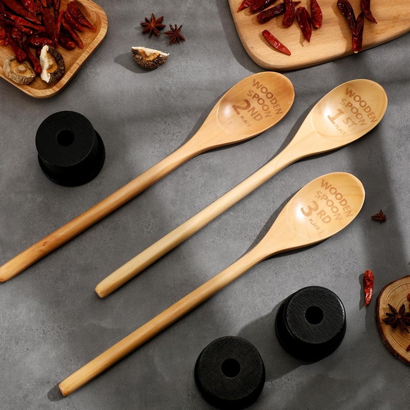 Highergo 3 Pieces Golden Spoon Award Trophies Set Chili Cook Off Wood Spoon Prizes Wooden Laser Engraved with Wooden Trophy Base Cooking Baking Gifts for Bake Off Chili - Image 5
